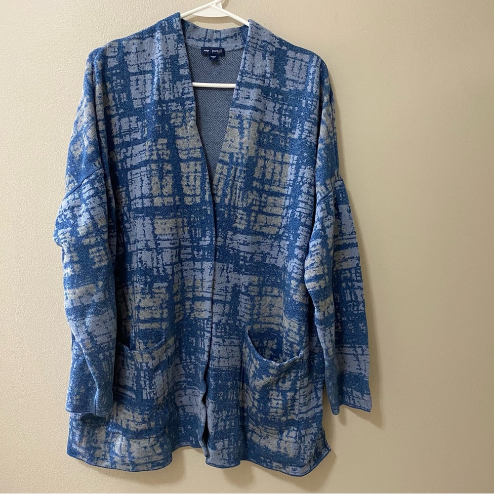J. Jill Pure Jill Cardigan Indigo oversized pockets long line blue brown